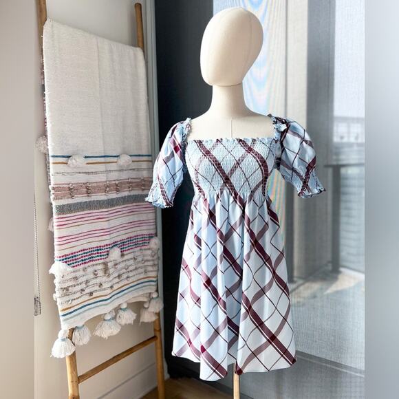 Hill House The Athena Matilda Plaid Short Puff Sleeves Mini Nap Dress Women’s XS - Picture 1 of 8